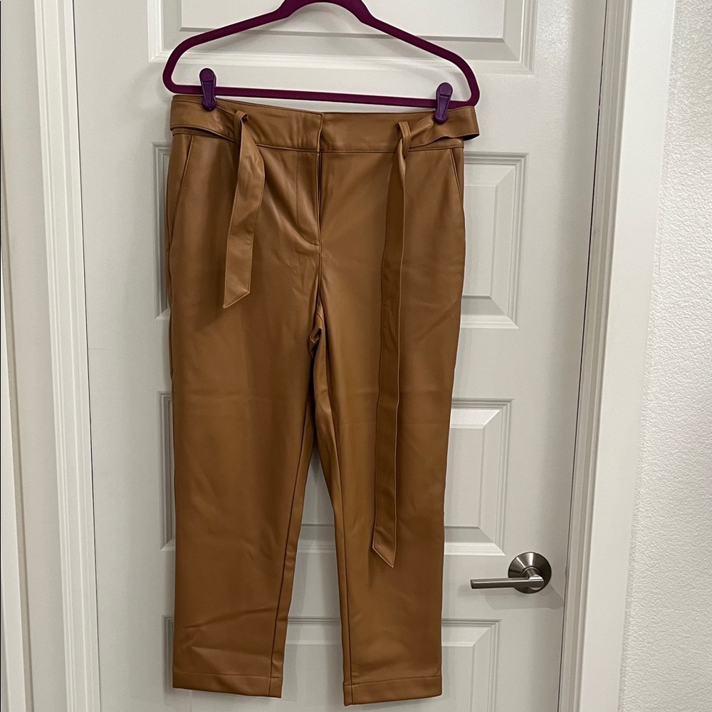 LOFT Tan Straight Leg Pants in Vegan Leather
